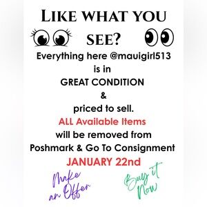 ALL ITEMS IN CLOSET WILL GO TO CONSIGNMENT SOON-Make an offer or buy now